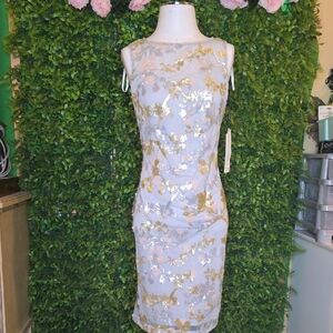 Calvin Klein White and Gold Sequin Mini Dress